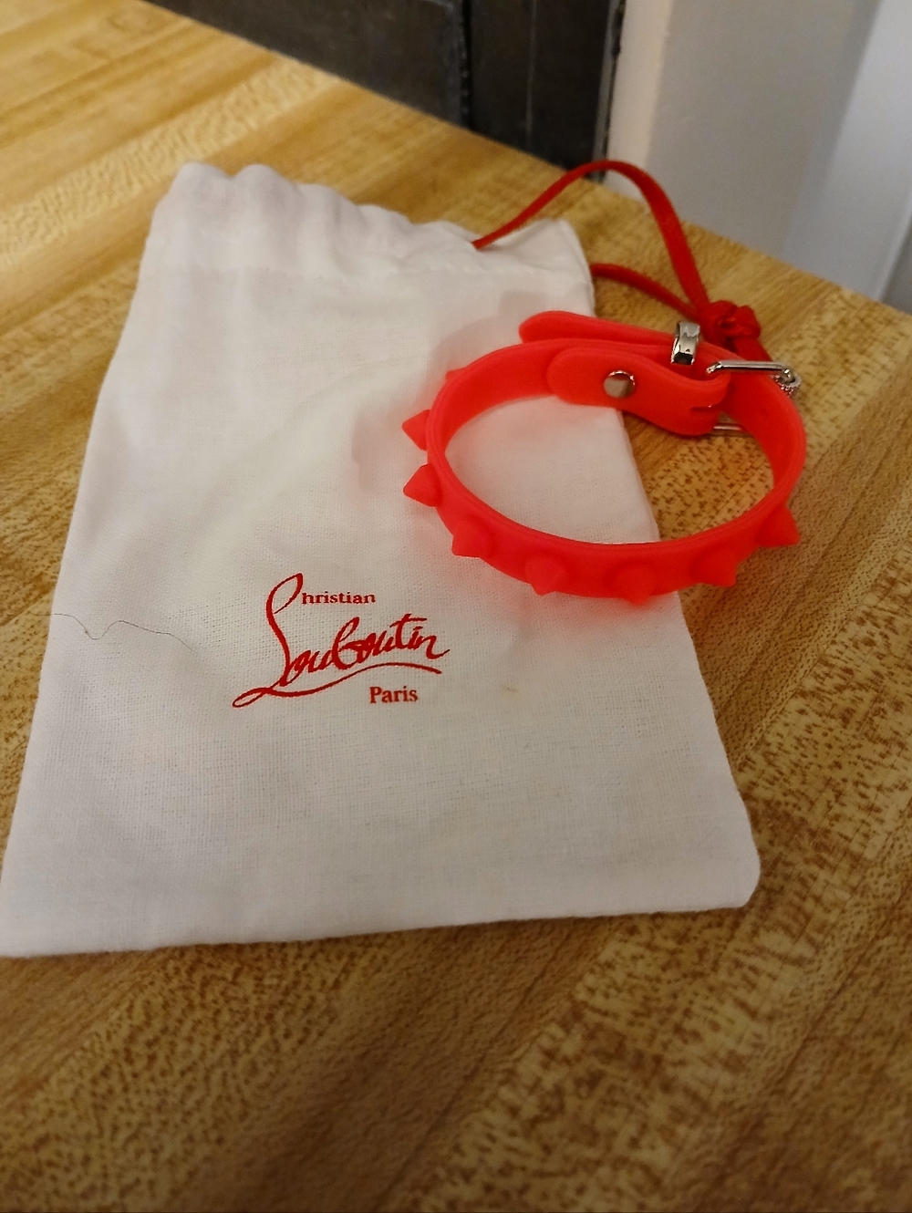 ❤️Christian Louboutin NWOT Hot Pink Studded adjustable Bracelet & Dustbag